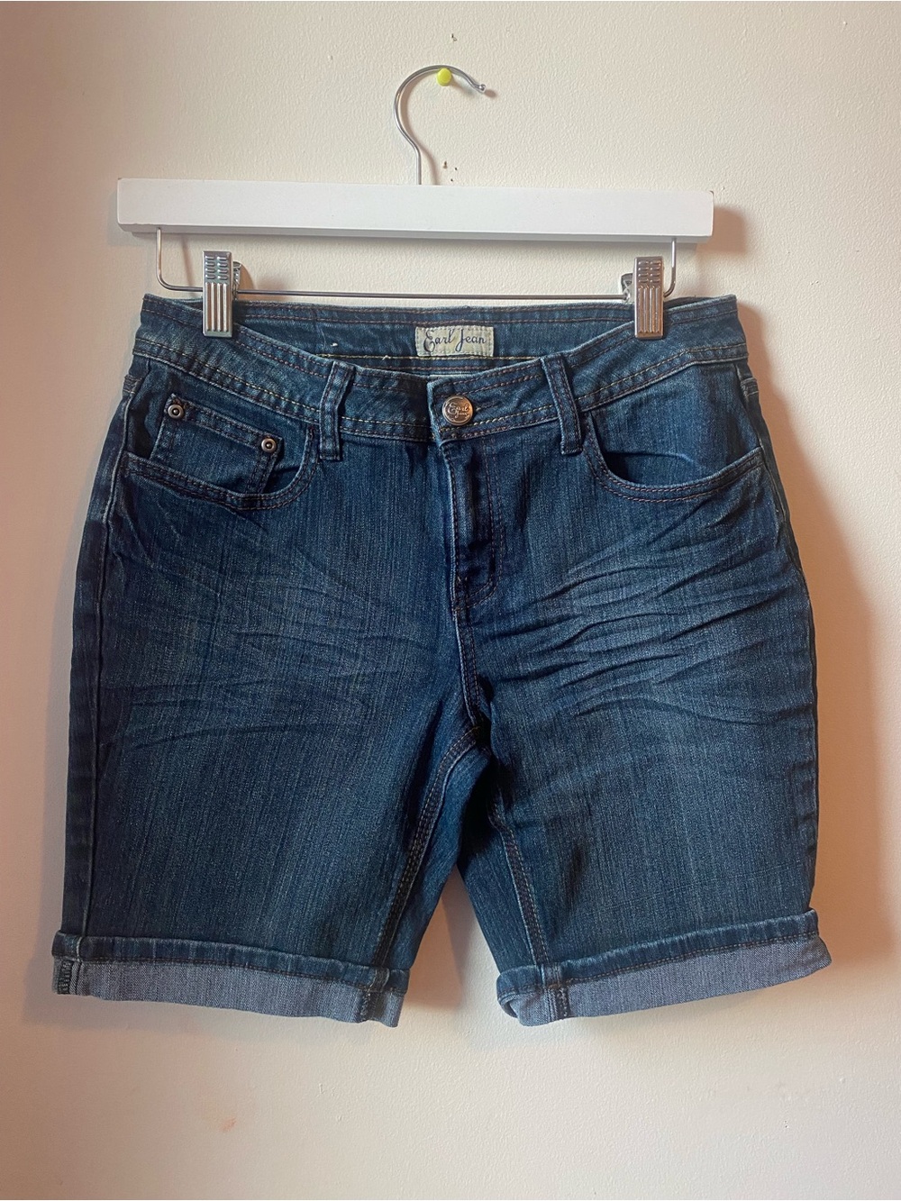 Y2K Earl Jeans Dark Blue Cuffed Denim Bermuda Shorts